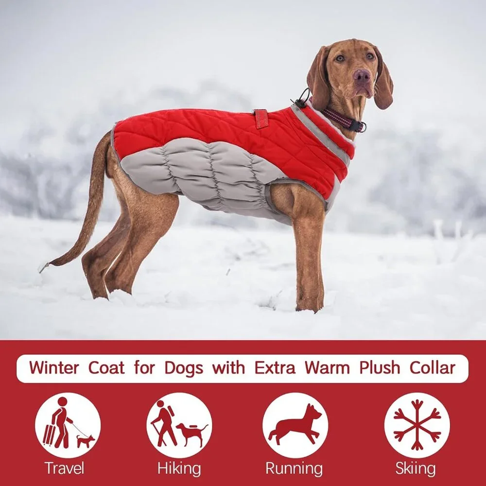 FUAMEY Dog Coat for Large Dogs,Waterproof Dog Winter Jacket with Harness